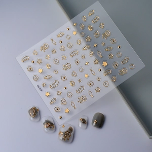 Golden 5D embossed sea jellyfish nail art stickers with shells and starfish designs