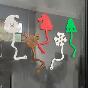5-piece set of sticky TPR Christmas wall crawler toys featuring reindeer and tree shapes