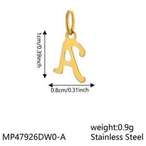 Gold stainless steel letter A alphabet pendant with precise size measurements