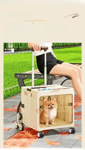 Détail du chariot pliable pour animaux avec roues d'escalade et poignée métallique