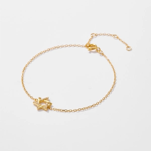 Elegant gold S925 sterling silver hexagram star bracelet with sparkling white zircon
