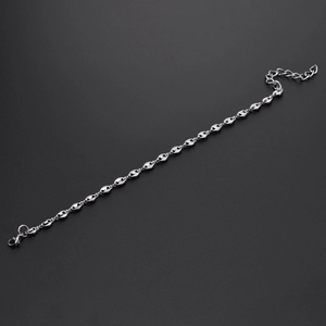 Detailed view of silver 5.5mm coffee bean chain bracelet with lobster clasp and extender
