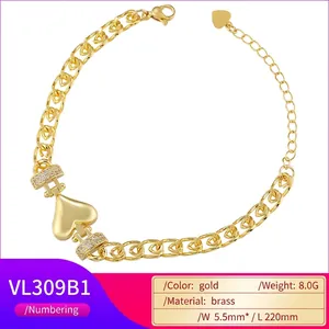 Luxurious 18K gold-plated brass heart bracelet featuring micro-pave cubic zirconia