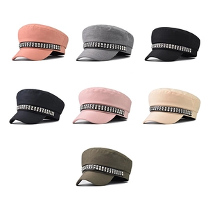Flat top cadet hats for women with stylish silver stud rivets in seven versatile colors