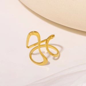 Anello aperto minimalista in acciaio inossidabile placcato oro 18K con linee astratte