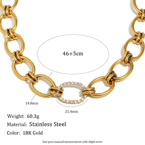 18K gold plated stainless steel chunky chain necklace with zircon oval link