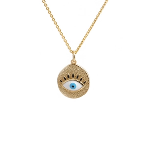 Collana dorata con ciondolo a cuore malocchio testurizzato e smalto blu e bianco