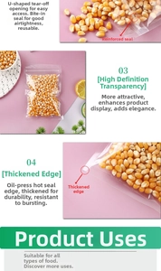 Clear self-sealing food bag featuring a U-shaped easy tear notch and thick sealed edges
