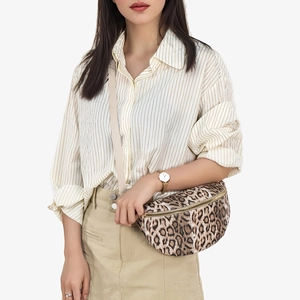 Fashionable leopard print waist bag for women with adjustable strap and metal zipper closure