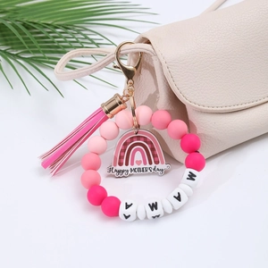 Silicone bead keychain with MAMA letter beads and Happy Mother's Day rainbow charm