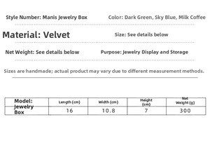 Detail view of velvet jewelry box size 16x10.8x7cm with multiple storage compartments