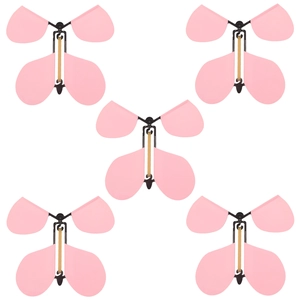 Detail view showing five pink macaron flying butterfly magic toys with golden rods