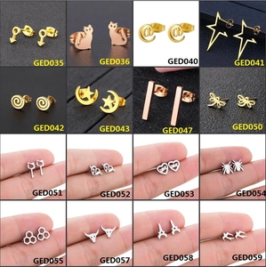 Set of 16 minimalist animal and geometric stud earrings in gold and silver finish