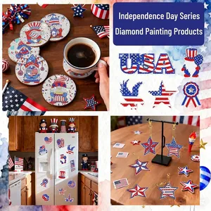 Independence Day DIY Diamond Painting Supplies USA Flag Gnomes 5D Rhinestone Acrylic Coasters Fridge Magnets Home Decor Craft
