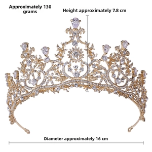 Detail of bridal gold tiara with AAA zircon, 7.8cm height and 16cm diameter dimensions