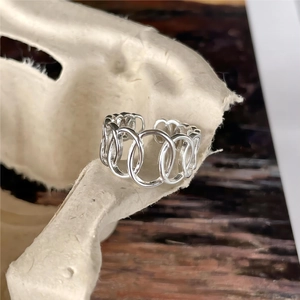 925 sterling silver geometric hollow oval ring with adjustable open band design