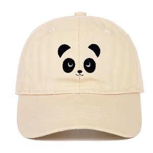 Beige baseball cap with cute panda embroidery and a curved brim for casual wear