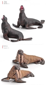 Detailed view of realistic sea lion and walrus figurines with lifelike skin textures