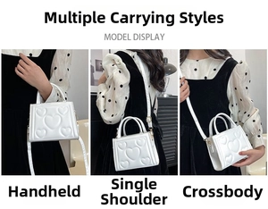 Sac à main en cuir blanc gaufré cœur avec options de transport à la main, épaule ou croisé