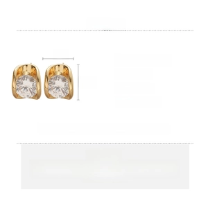 Detail card of 18k gold plated earrings showing size 1.3x1cm and copper zircon material