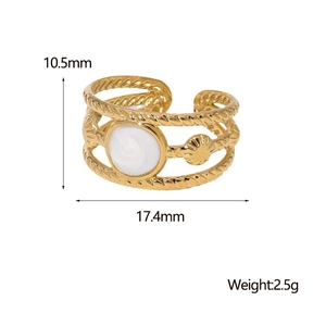 Detail showing dimensions of the gold layered open ring with weight and size measurements
