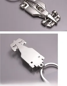 Detailed macro view showing the polished zinc alloy finish of this F1 racing car keychain