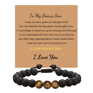Tiger eye and matte onyx beaded bracelet with a gift card for a bonus son