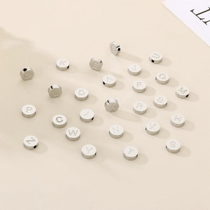 Silver stainless steel alphabet beads with engraved letters for DIY jewelry making