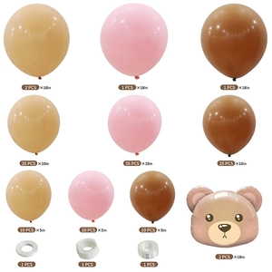 Detail set of retro bear balloon arch kit with beige pink and brown latex balloons