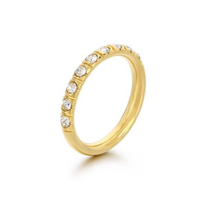 Elegant 18K gold-plated stainless steel ring with a row of sparkling cubic zirconia