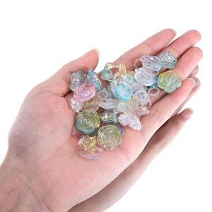 Iridescent acrylic butterfly and flower charms for DIY jewelry and phone case decoration