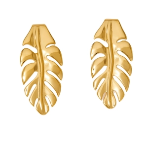 Unique gold stainless steel monstera leaf earrings with a polished finish for women