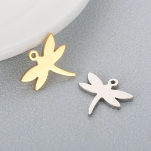 Minimalist hollow dragonfly pendant charms in gold and silver stainless steel for DIY jewelry