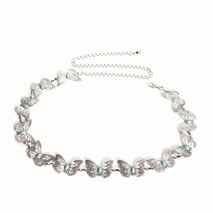 Silver butterfly waist chain belt with turquoise stones for dresses and summer skirts