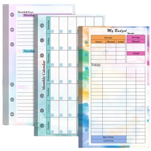 6-hole A6 binder refills featuring weekly plans, calendars and budget sheets