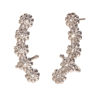 Elegant 18K gold-plated stainless steel daisy crawler earrings with sparkling zircon