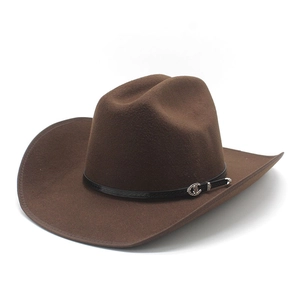 Classic dark brown western cowboy felt hat with black leather band and silver buckle