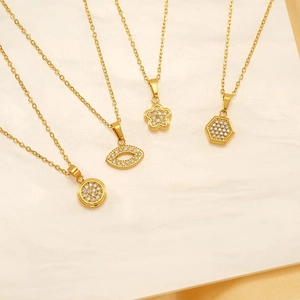 Elegant 18k gold-plated titanium necklaces with geometric zircon pendants set on silk