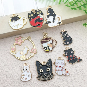 Cartoon cat enamel charms in black and white for DIY earrings and necklaces