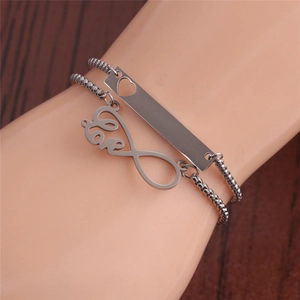 Stainless Steel Bracelet Infinity Heart Heartbeat EKG Love Adjustable Slide Chain Jewelry