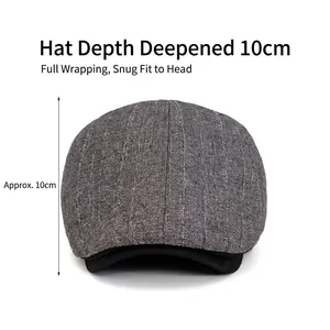 Men's grey striped flat cap with adjustable strap and a deep 10cm crown design
