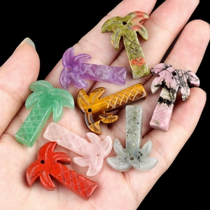 Natural crystal palm tree pendants in amethyst and various gemstones for DIY jewelry