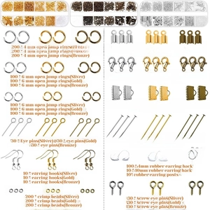 Macro shot of assorted jewelry making kits including lobster clasps and jump rings