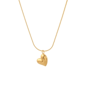 Minimalist gold heart pendant necklace with polished surface and delicate chain link