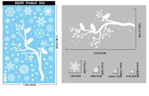 Detailed size chart for Christmas window decals showing elk and snowflake stickers