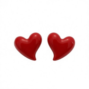 Elegant gold plated heart stud earrings with glossy red enamel finish for women