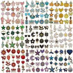Assorted colorful enamel alloy charms for DIY jewelry making in various shapes