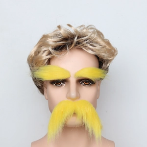 Bright yellow long plush faux beard and eyebrow set for Halloween party costume