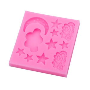 Pink silicone mold featuring moon stars and clouds for DIY fondant or resin crafts
