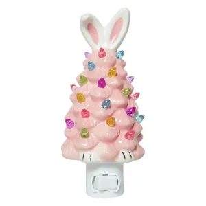 Pink rabbit-ear shaped Halloween glowing tree light with colorful crystal decorations